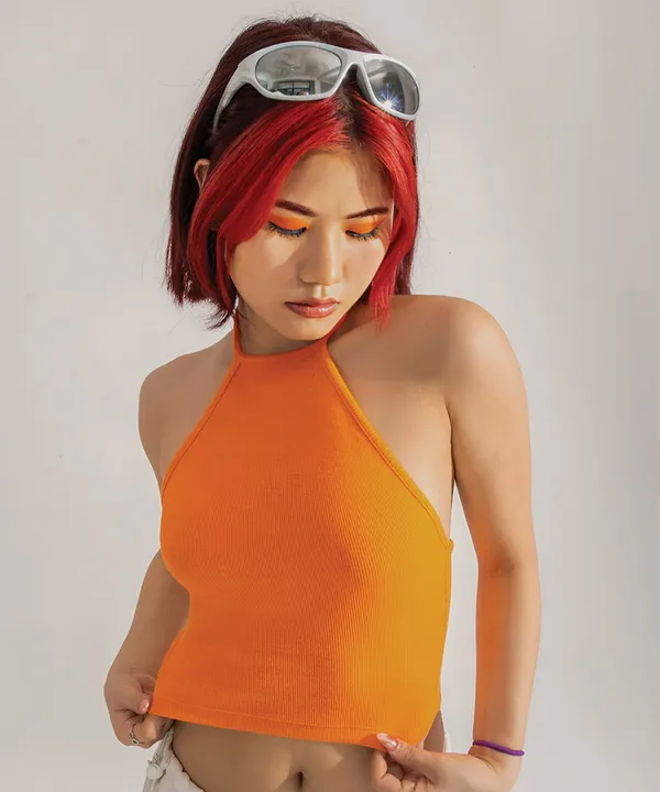 Neon_Orange_Ribbed_Knitted_Top_For_Women