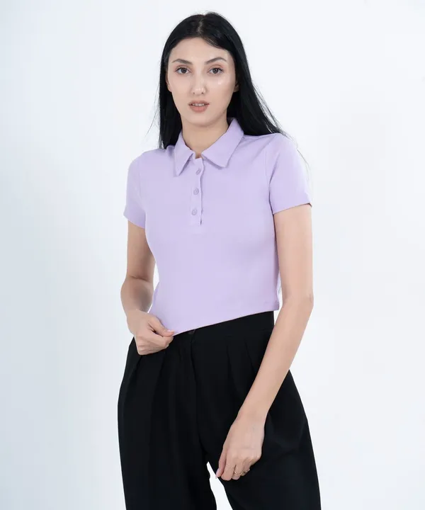 Lilac_Ribbed_Polo_T-Shirt_For_Women