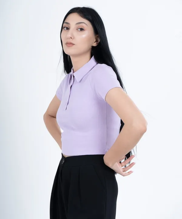 Lilac_Ribbed_Polo_T-Shirt_For_Women