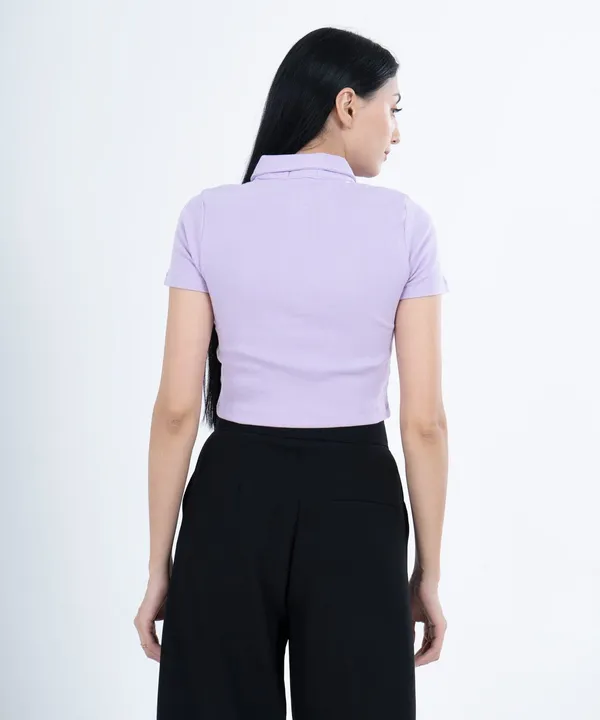 Lilac_Ribbed_Polo_T-Shirt_For_Women