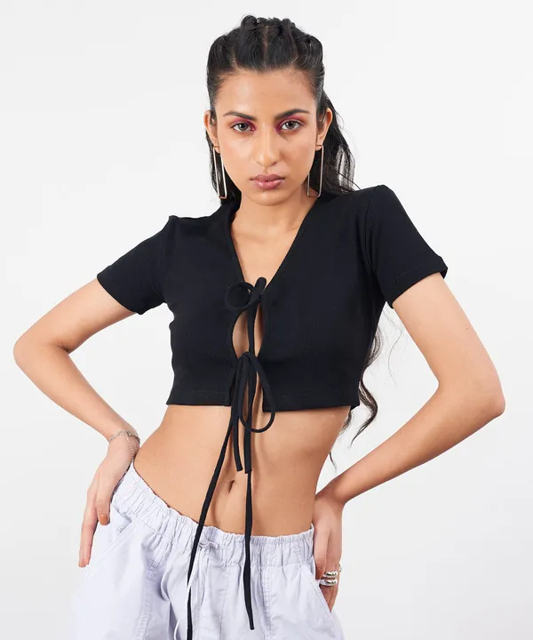 Black_Ribbed_Tie_Up_Crop_Top_For_Women
