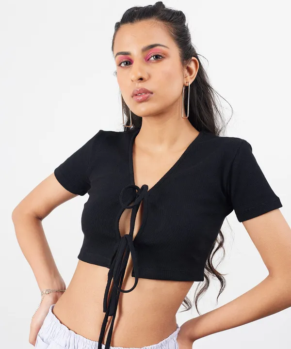 Black_Ribbed_Tie_Up_Crop_Top_For_Women