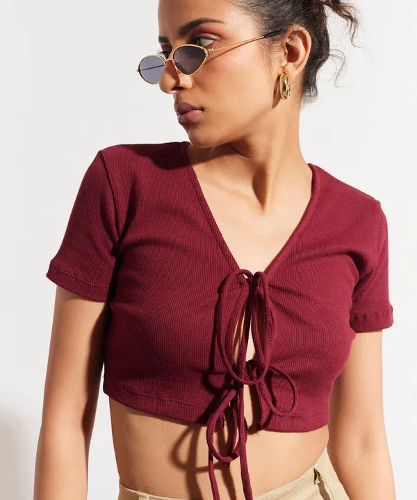 Maroon_Ribbed_Tie_Up_Crop_Top_For_Women