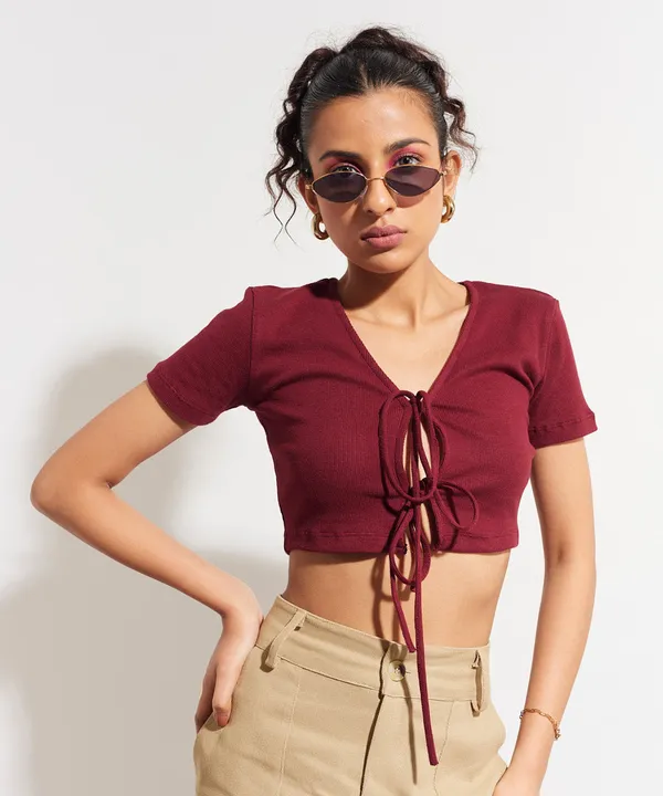 Maroon_Ribbed_Tie_Up_Crop_Top_For_Women