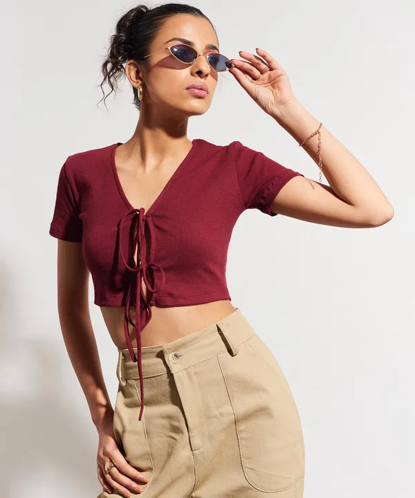 Maroon_Ribbed_Tie_Up_Crop_Top_For_Women