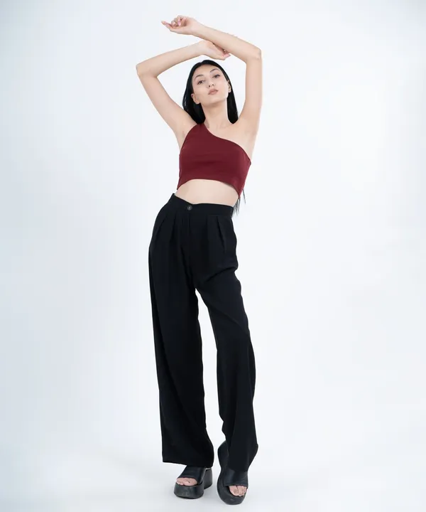 Maroon_Ribbed_Single_Shoulder_Diagonal_Crop_Top_For_Women