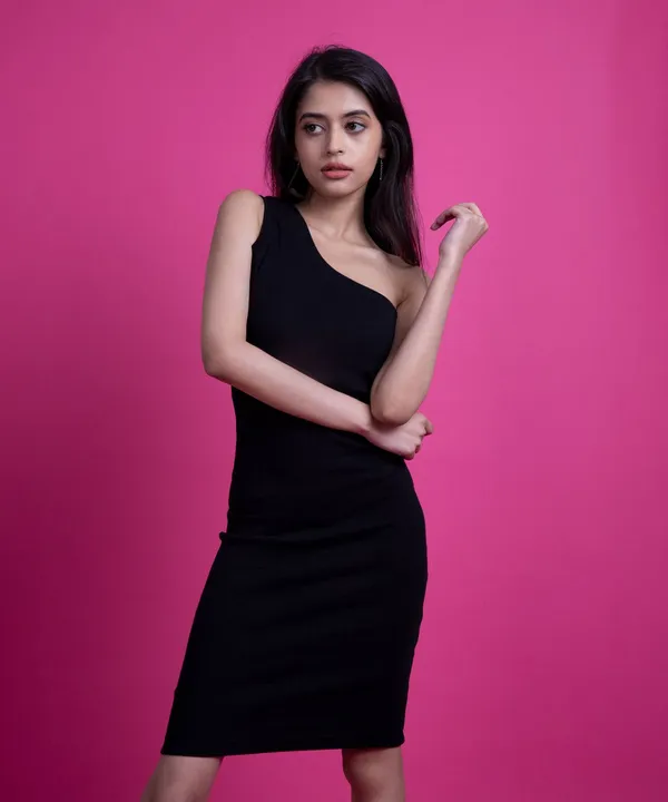 Black_Ribbed_Single_Shoulder_Slim_Fit_Bodycon_Dress_For_Women