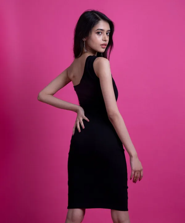 Black_Ribbed_Single_Shoulder_Slim_Fit_Bodycon_Dress_For_Women