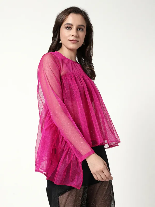 Solid_Shimmer_Loose_Fit_Pleated_Styling_Top