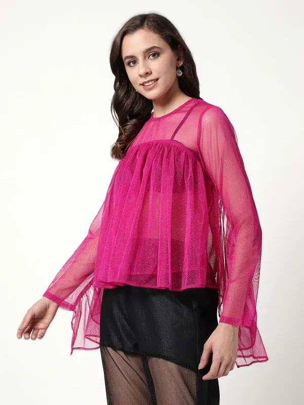 Solid_Shimmer_Loose_Fit_Pleated_Styling_Top