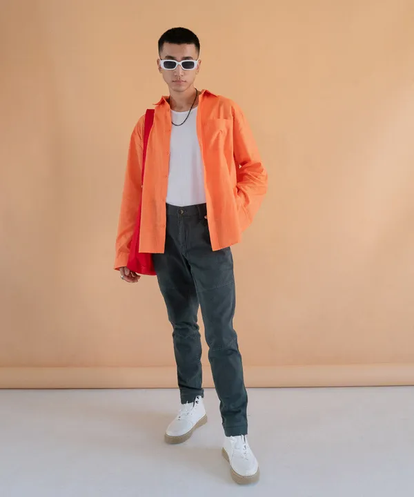 Peach_Tropical_Full_Sleeves_Oversized_Rayon_Cotton_Shirt_For_Women