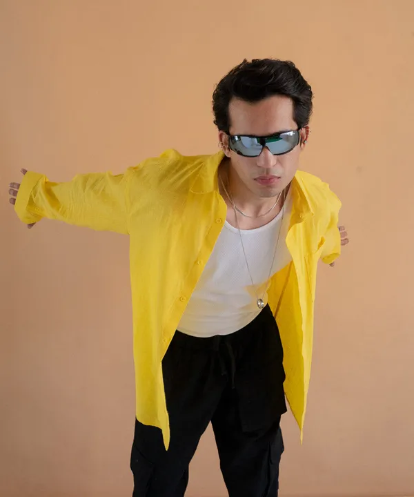 Yellow_Full_Sleeves_Oversized_Rayon_Cotton_Shirt_For_Women