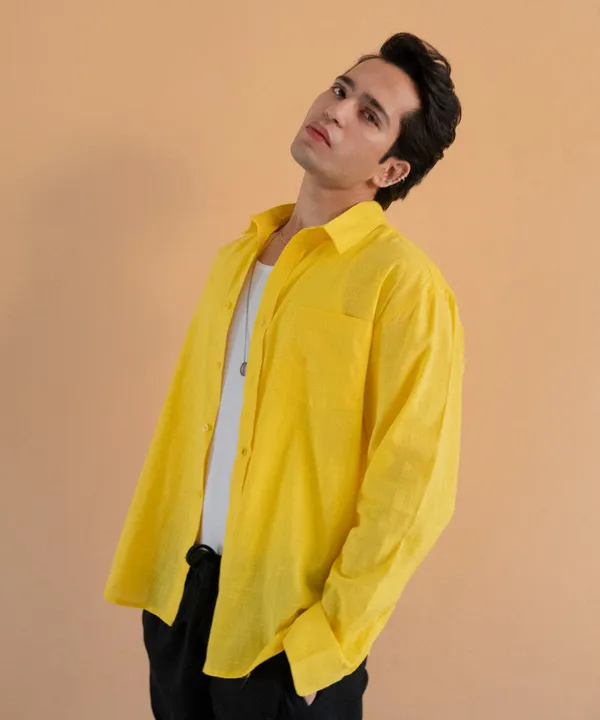 Yellow_Full_Sleeves_Oversized_Rayon_Cotton_Shirt_For_Women