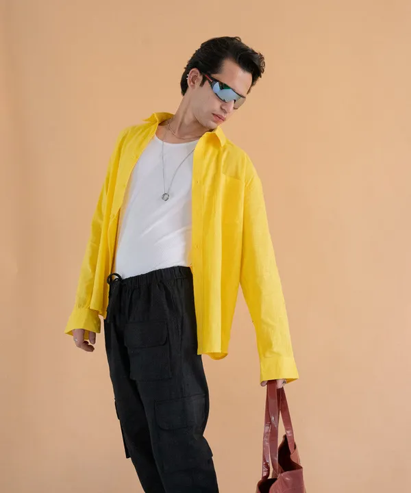 Yellow_Full_Sleeves_Oversized_Rayon_Cotton_Shirt_For_Women
