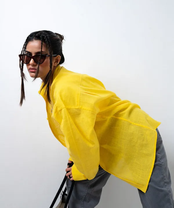 Yellow_Full_Sleeves_Oversized_Rayon_Cotton_Shirt_For_Women