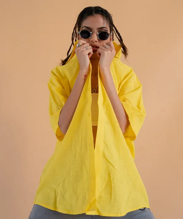 Yellow_Half_Sleeves_Oversized_Rayon_Cotton_Shirt_For_Women
