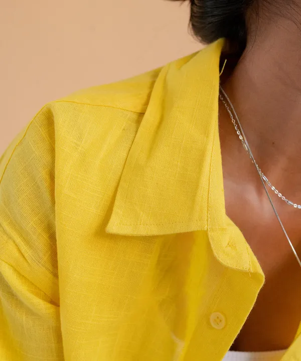 Yellow_Half_Sleeves_Oversized_Rayon_Cotton_Shirt_For_Women