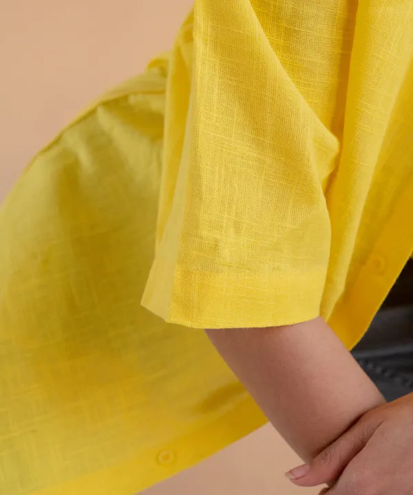 Yellow_Half_Sleeves_Oversized_Rayon_Cotton_Shirt_For_Women