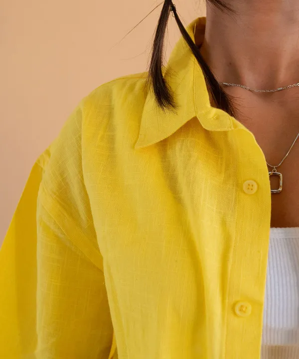 Yellow_Half_Sleeves_Oversized_Rayon_Cotton_Shirt_For_Women