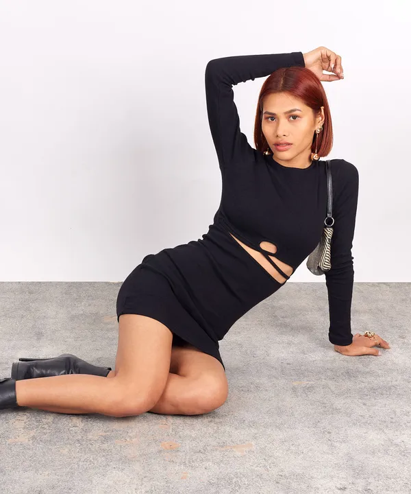 Black_Ribbed_Mid_Cut_Out_Bodycon_Dress_For_Women
