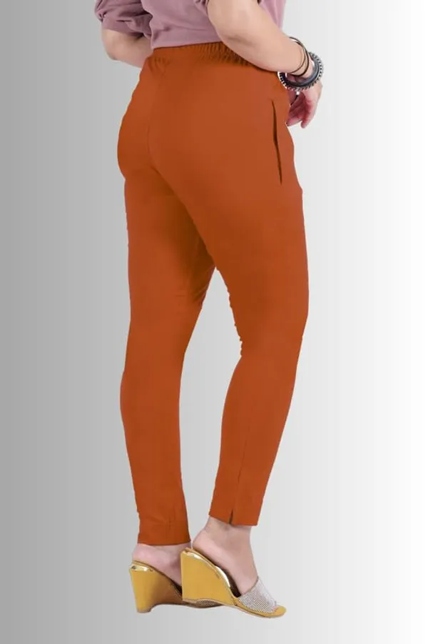 Rust_Cotton_Lycra_Stretch_Casual_Pant_With_Zip_Pocket_For_Women