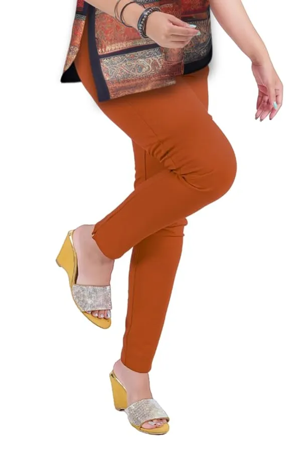 Rust_Cotton_Lycra_Stretch_Casual_Pant_With_Zip_Pocket_For_Women