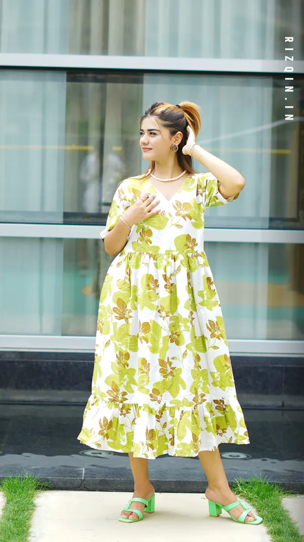 GLOBAL DESI INDIA Green Floral Print Midi Dress For Women Price in India -  Buy GLOBAL DESI INDIA Green Floral Print Midi Dress For Women online at  https://globaldesiindia.store