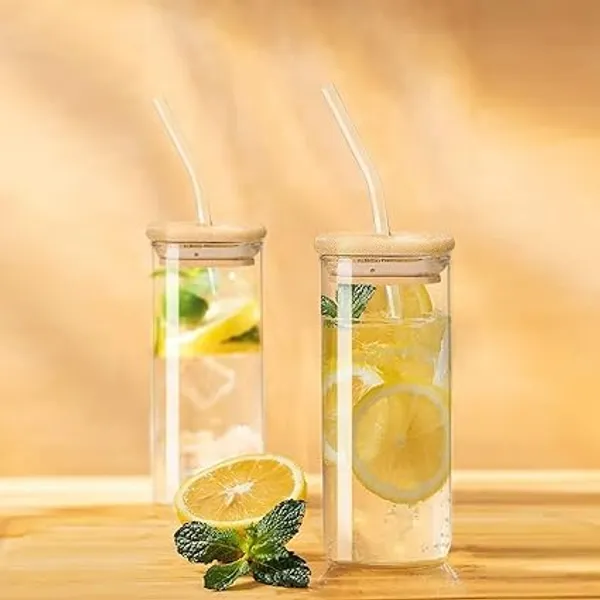 Transparent_Square_Glass_Mason_Sipper_With_Airtight_Bamboo_Lid_And_Glass_Straw_Beer_Can_Glasses_Tumbler_For_Fruit_Juice_Milk_Soda_Iced_Tea_Coffee_Hot_&_Cold_Mug_350Ml_(Pack_Of_1)
