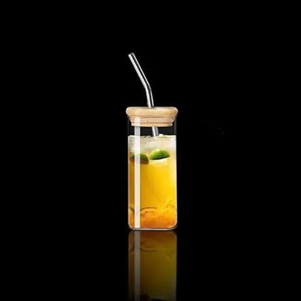 Transparent_Square_Glass_Mason_Sipper_With_Airtight_Bamboo_Lid_And_Glass_Straw_Beer_Can_Glasses_Tumbler_For_Fruit_Juice_Milk_Soda_Iced_Tea_Coffee_Hot_&_Cold_Mug_350Ml_(Pack_Of_1)