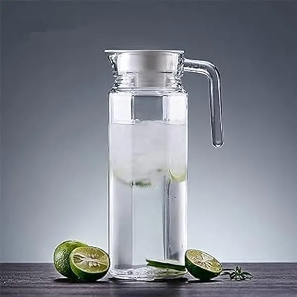 Transparent_Clear_Premium_1100Ml_Glass_Water_Jug_With_Plastic_Lid_&_Handle_Beverage_Carafe_For_Home_Office_Etc._Pitcher_For_Serve_Water_Milk_Juice_Beverage_Chaas_Cocktail_(Octa_Jug)