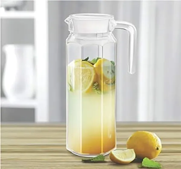 Transparent_Clear_Premium_1100Ml_Glass_Water_Jug_With_Plastic_Lid_&_Handle_Beverage_Carafe_For_Home_Office_Etc._Pitcher_For_Serve_Water_Milk_Juice_Beverage_Chaas_Cocktail_(Octa_Jug)