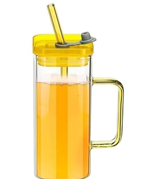 Transparent_Multiclour_Glass_Sipper_Tumbler_Mug_With_Acrylic/Glass_Lid_And_Straw_-_400Ml_(Square_With_Handle_Set_Of_4_Clear)