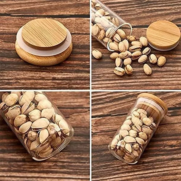 220_Ml_Transparent_Spice_Glass_Jars_With_Bamboo_Wooden_Airtight_Lids_,_Food_Storage_Containers_Round_Shape_,_Kitchen_Sugar,_Candy,_Cookie,_Rice_And_Spice_Jar
