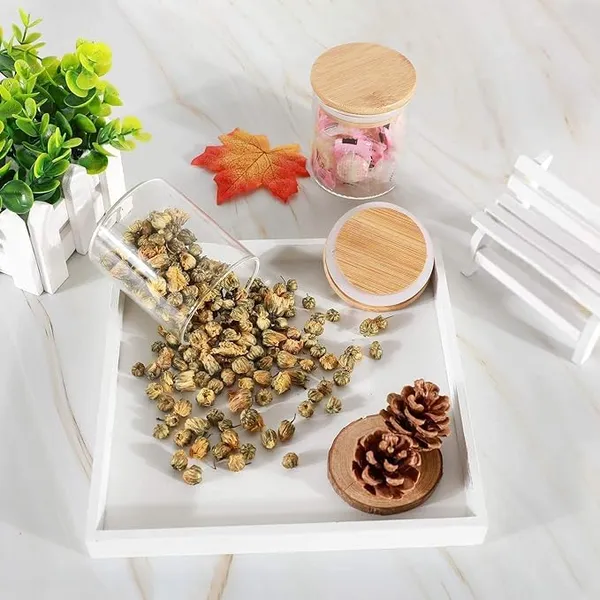 220_Ml_Transparent_Spice_Glass_Jars_With_Bamboo_Wooden_Airtight_Lids_,_Food_Storage_Containers_Round_Shape_,_Kitchen_Sugar,_Candy,_Cookie,_Rice_And_Spice_Jar