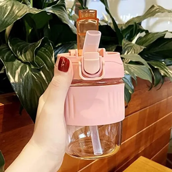 Pink_Reusable_Glass_Coffee_Sipper_With_Lid_And_Straw_350Ml_Leakproof_Tumbler_Travel_Mug_Smoothies_Any_Cold_Hot_Drinking_Cups