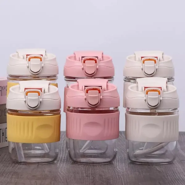 Pink_Reusable_Glass_Coffee_Sipper_With_Lid_And_Straw_350Ml_Leakproof_Tumbler_Travel_Mug_Smoothies_Any_Cold_Hot_Drinking_Cups