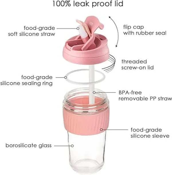 Pink_Reusable_Glass_Coffee_Sipper_With_Lid_And_Straw_350Ml_Leakproof_Tumbler_Travel_Mug_Smoothies_Any_Cold_Hot_Drinking_Cups
