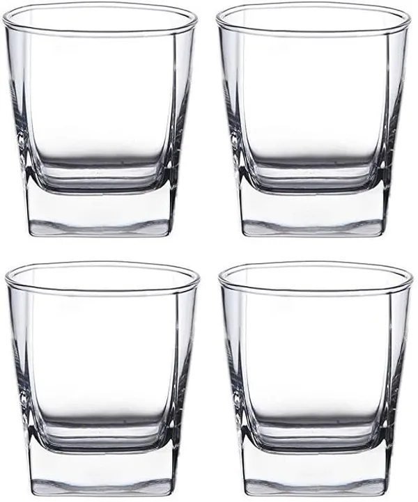 Transparent_250Ml_Modern_Whiskey_&_Wine_Square_Glass_With_Stunning_Heavy_Base_For_Multi-Purpose_Use_For_Whiskey_Water_Cocktail_Cold_Drinks_Welcome_Drinks_(Rock_Plaza)_(Set_Of_4)