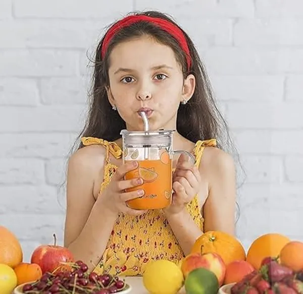 Transparent_Clear_Cartoon_Printed_Glass_Tumbler_Milk_Cup_With_Silicone_Straw_And_Lid_Handle_For_Girls_&_Boys_&_Adult_350Ml/_12Oz_Water_Mug_With_Scale_Juice_And_Drinking_Mug_(Set_Of_2)