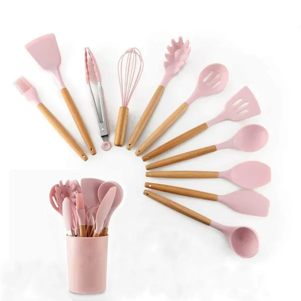 Pink_12Pcs_Silicone_Cooking_Kitchen_Utensils_Set_With_Holder_Wooden_Handles_Cooking_Tool_Bpa_Free_Non_Toxic_Turner_Tongs_Spatula_Spoon_Kitchen_Gadgets_Set_For_Nonstick_Cookware