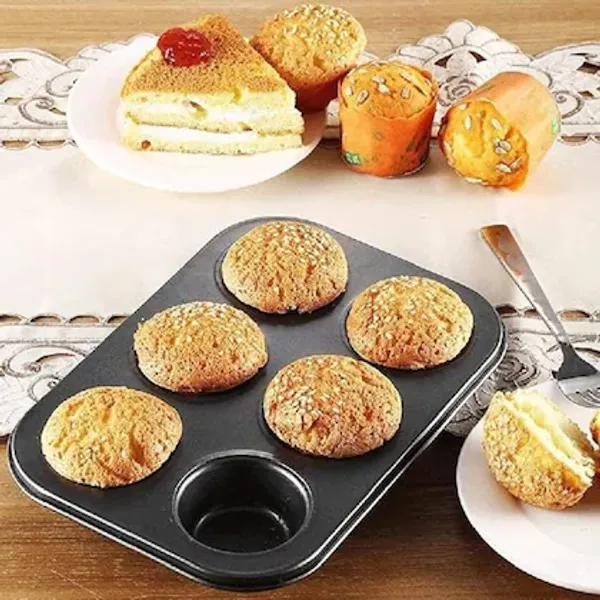 Black_6_Slot_Muffin_Baking_Pan_Carbon_Steel_Cupcake_Tins_Shell_Design_Nonstick_Cupcake_Shell_Design
