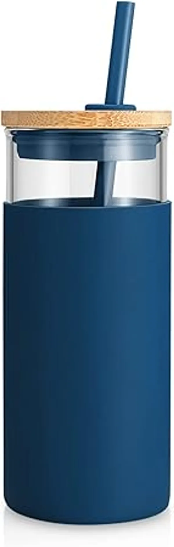 Blue_Glass_Tumbler_Glass_Water_Bottle_Straw_Silicone_Protective_Sleeve_Bamboo_Lid_-_Bpa_Free_(_Pack_Of_1)