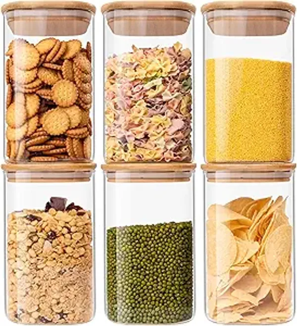 Transparent_Set_Of_6_Glass_Storage_Containers_Clear_Glass_Food_Canister_With_Bamboo_Lid_Airtight_For_Serving_Tea_Coffee_Flour_Sugar_Candy_Cookie_Spice_And_More_(Square)_1.4L
