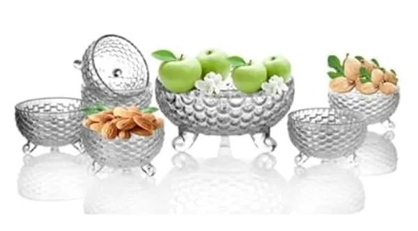 Transparent_Clear_Glass_Serving_Bowl_Set_Of_7_Premium_Glassware_Tableware_For_Desserts_Ice_Fruit_Candy_Pasta_Salad_And_More_Includes_1_Large_Bowl_And_6_Small_Bowls