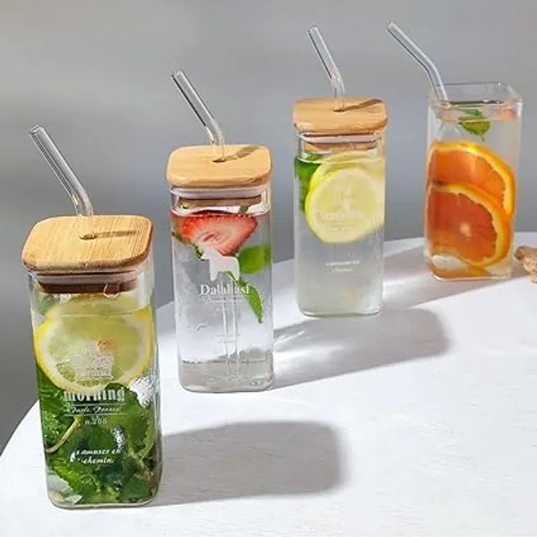 Transparent_Square_Glass_Mason_Sipper_With_Airtight_Bamboo_Lid_And_Straw_Beer_Can_Tumbler_For_Fruit_Juice_Milk_Soda_Iced_Tea_Coffee_Hot_&_Cold_Mug_350Ml_(Bamboo_Square_Pack_Of_2_Clear)