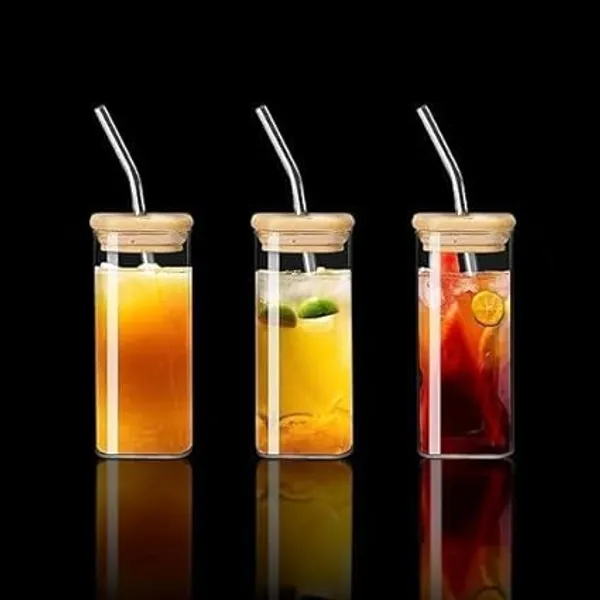 Transparent_Square_Glass_Mason_Sipper_With_Airtight_Bamboo_Lid_And_Straw_Beer_Can_Tumbler_For_Fruit_Juice_Milk_Soda_Iced_Tea_Coffee_Hot_&_Cold_Mug_350Ml_(Bamboo_Square_Pack_Of_2_Clear)
