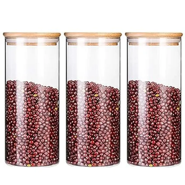 Transparent_Clear_1400_Ml_Round_Wooden_Lid_Glass_Jar_Food_Storage_Containers_Set_Airtight_Food_Jars_With_Kids_Kitchen_Canisters_For_Sugar_Candy_Cookie_Rice_And_Spice_Jars_((1.4_L)_(Set_Of_3)