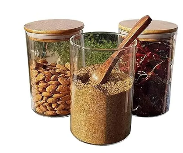 Transparent_Clear_650Ml_Round_Glass_Storage_Jar_With_Airtight_Wooden_Lid_Leakproof_Kitchen_Container_Set_Of_6