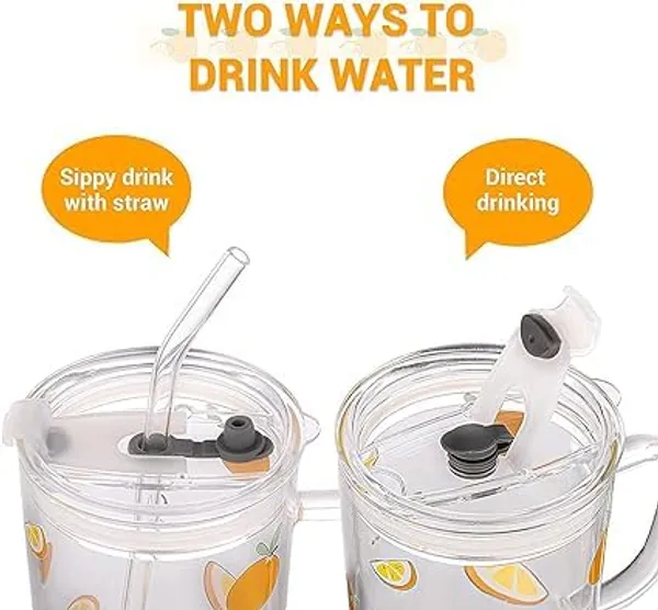 Transparent_Clear_Glass_Mug_Random_Design_Cartoon_Pattern_Creative_Multipurpose_Drinking_Measuring_Cup_With_Silicone_Straw_And_Lid_(350Ml+400Ml)_-Pack_Of_2
