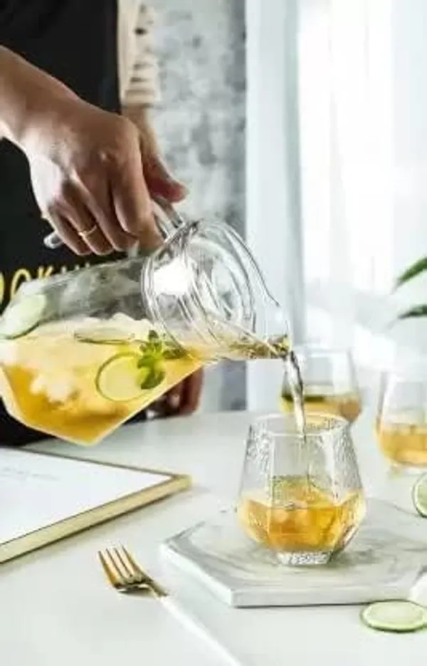 Transparent_Clear_Italian_Glass_Water_Jug_Juice_Jug_Hot_Cold_Water_Pitcher_With_Lid_Water_Jug_For_Dining_Table_Iced_Tea_Milk_And_Juice_Beverage_Carafe_Lemon_Jug_(Hexa_Jug_1.3_Ltr)